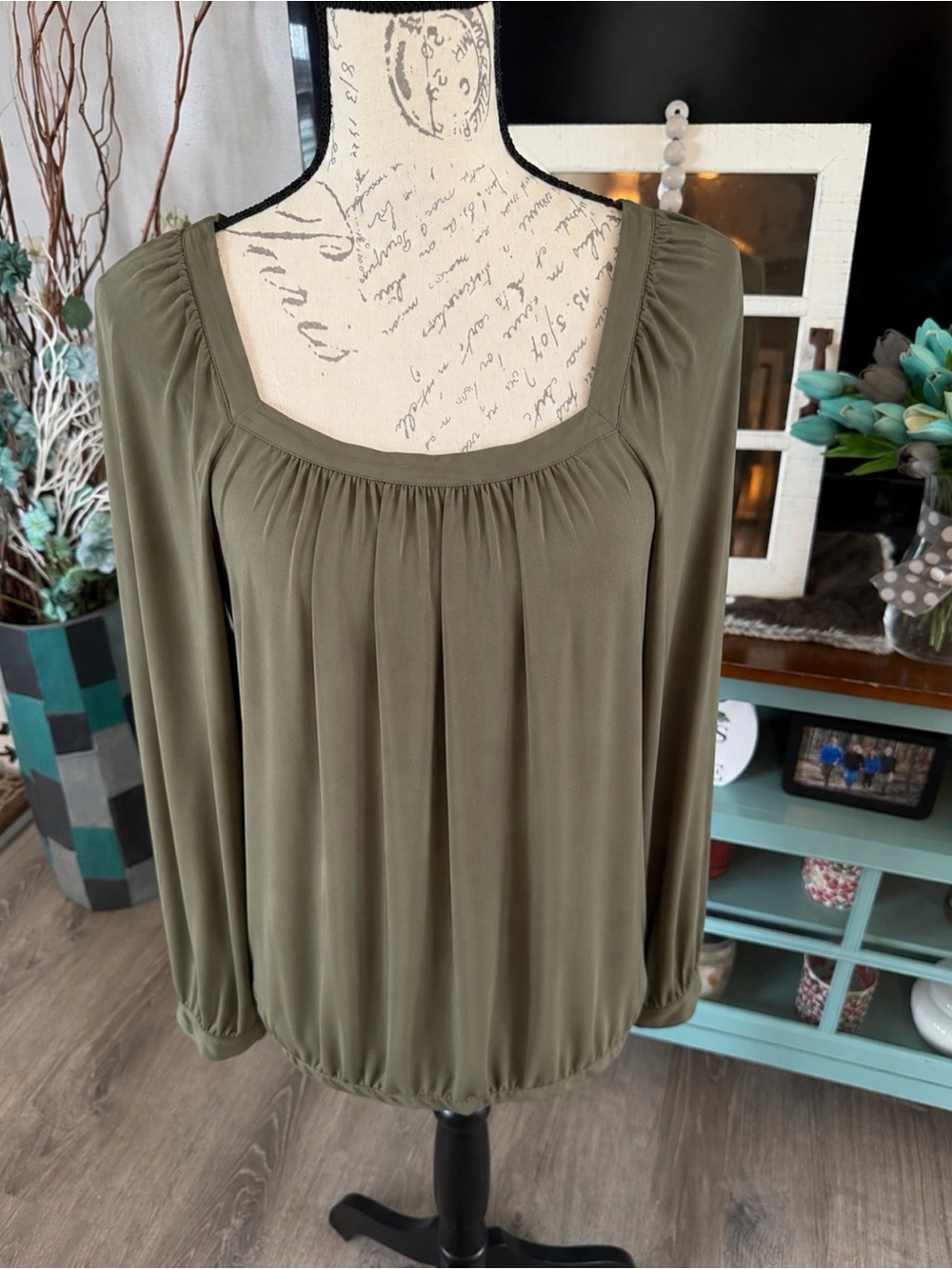 a new day Olive Green Scoop Neck Long Sleeve Blouse Small